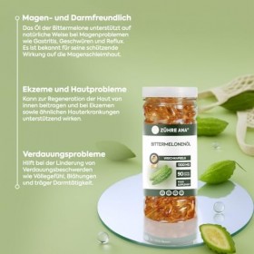 Zühre Ana Lot de 90 capsules dhuile de melon amer 1300 mg - Naturelle et pure - Facile à avaler Palmier scie