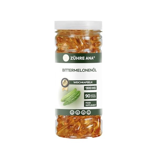 Zühre Ana Lot de 90 capsules dhuile de melon amer 1300 mg - Naturelle et pure - Facile à avaler Palmier scie