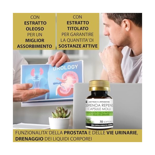 SERENOA REPENS 70 GÉLULES | AVEC 320 MG DHUILE STANDARDISÉE À 90% | CAPSULES MOLLES POUR LA PROSTATE ET LES VOIES URINAIRES 