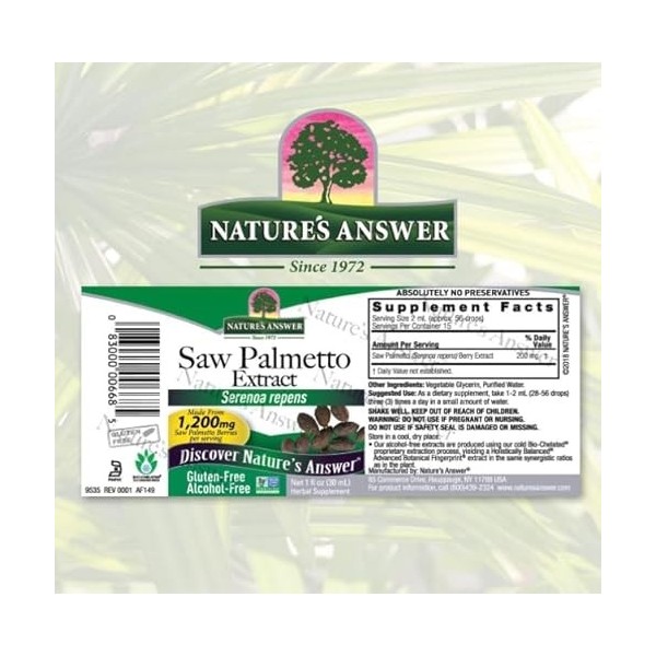Natural Answers Sawpalmeto Extrait sans alcool 2000 mg 30 ml
