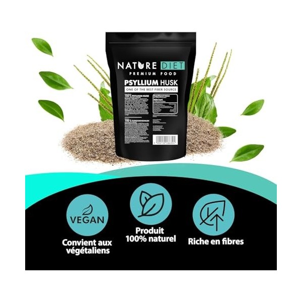Nature Diet Téguments de Psyllium Blond | 450 g | Riche en Fibres | Vegan, Sans Gluten & Sans Lactose | Pour Régime Keto & Lo...