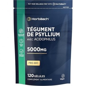 Psyllium Blond Gelules 5000mg avec ProBio Acidophilus | 120 Gelules Végétaliennes | Psyllium Husk Fibre | Horbaach