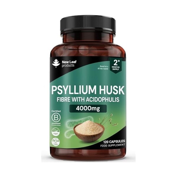 Fibre Supplement 4000mg Psyllium Husk with Acidophilus - High Strength - Natural Soluble Fiber Supplement from Plantago Ovata