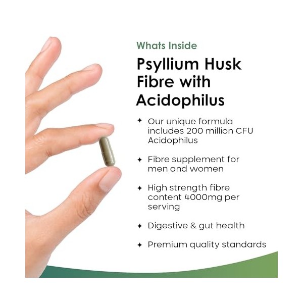 Fibre Supplement 4000mg Psyllium Husk with Acidophilus - High Strength - Natural Soluble Fiber Supplement from Plantago Ovata