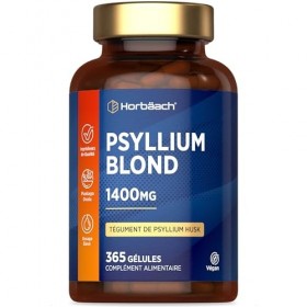 Psyllium Blond Gelules 1400 mg | 365 Psyllium Gelules Vegan | 6 Mois | Haute Dosage | Prébiotique naturel | Horbaach