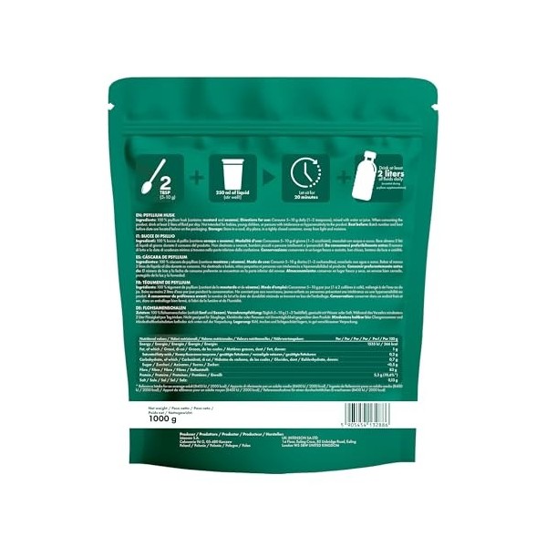 Intenson Tégument de Psyllium, 1000 g, Riche en Fibres, 100 % Naturel, Végan et Compatible Keto, Sans Gluten, Sans Additifs, ...