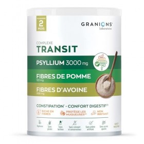 GRANIONS COMPLEXE TRANSIT- Psyllium 3g, Fibres de Pomme, Avoine, Vitamine B2 - Complement Alimentaire Psyllium Sans Gluten, C