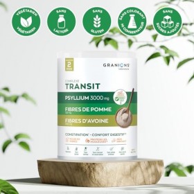 GRANIONS COMPLEXE TRANSIT- Psyllium 3g, Fibres de Pomme, Avoine, Vitamine B2 - Complement Alimentaire Psyllium Sans Gluten, C