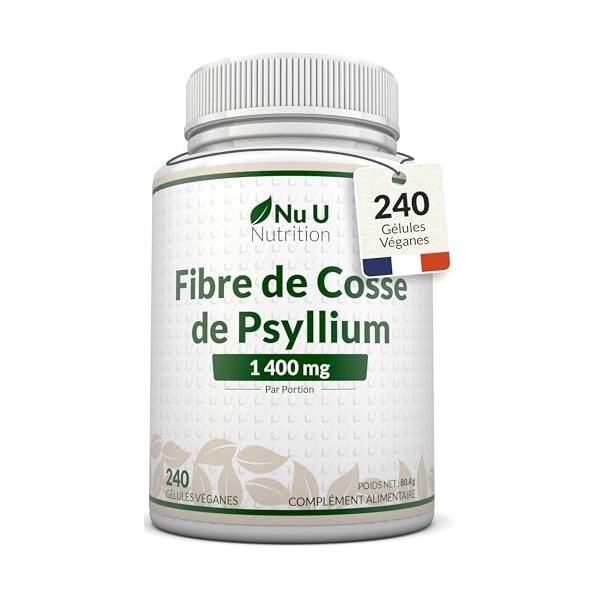 Psyllium Blonde 1400mg par Portion - 240 Gélules Véganes - Fibre Prébiotique Soluble Naturelle Provenant des Graines de Cosse