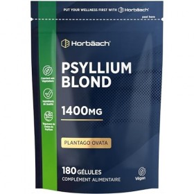 Psyllium Blond Gelules 1400 mg | 180 Gelules Vegan | Fibre de Husk Haute Dosage | Prébiotique naturel | Horbaach