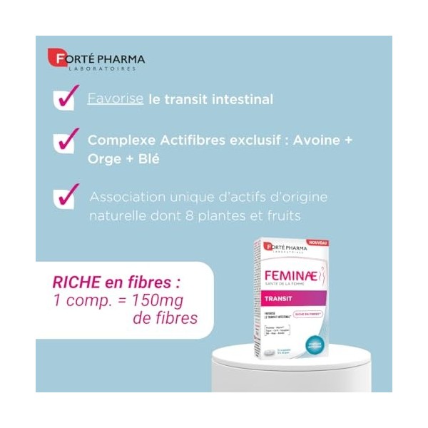 Forté Pharma - Feminae Transit - Désagréments digestifs, Constipation adulte - Fibres Avoine, Orge, Blé , Pruneau, Figue, Ma