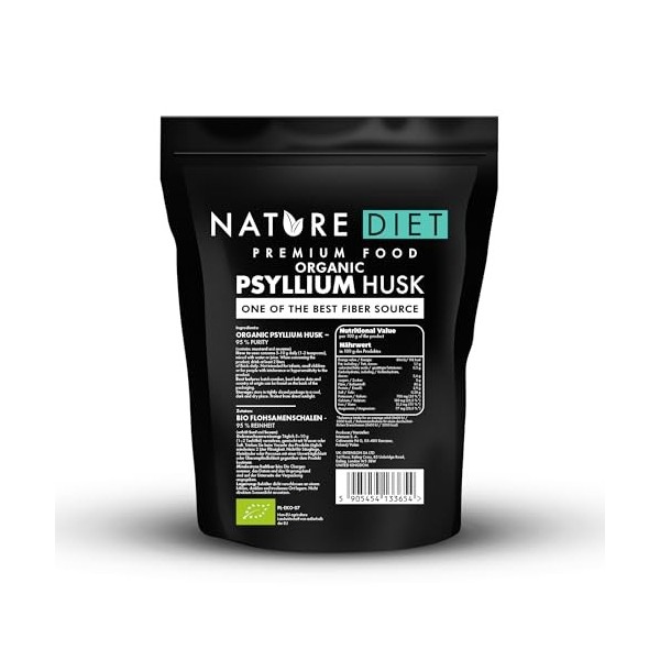 Téguments de Psyllium Blond BIO | 450 g | 95% Pureté | Riche en Fibres | Vegan & Sans Gluten | Certifié Bio UE | par Nature D...