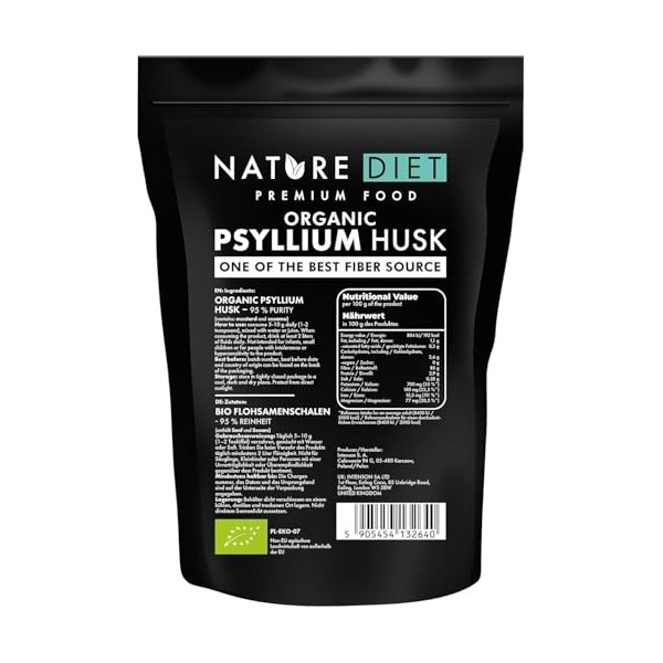 Téguments de Psyllium Blond BIO | 450 g | 95% Pureté | Riche en Fibres | Vegan & Sans Gluten | Certifié Bio UE | par Nature D...