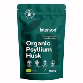 Intenson Tégument de Psyllium Bio, 450 g, Certifié Bio UE, Riche en Fibres, 100% Naturel, Végan, Compatible Keto, Sans Gluten