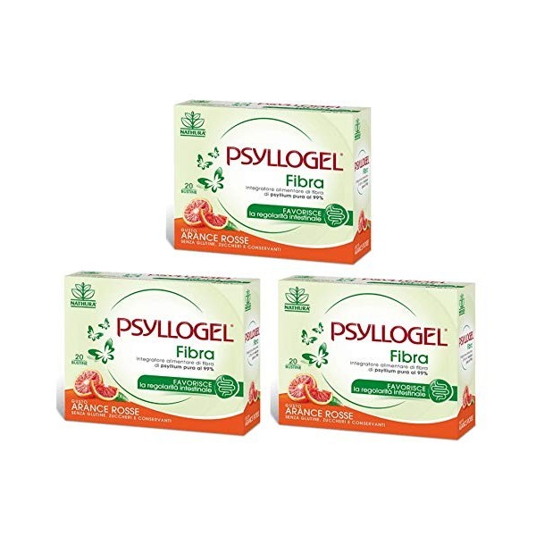 Psyllogel BUYFARMA PROMO PACK 3X 99% Pure Fibre de Psyllium Saveur Orange Sanguine Favorise la Régularité Intestinale 60 Sach