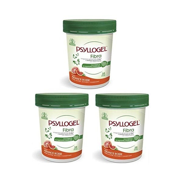 3X Psyllogel Fibre de Psyllium Pure à 99% Goût Orange Rouge - Favorise la régularité intestinale - 510 grammes de poudre