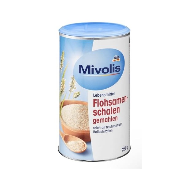 Graines de Psyllium Moulues, Riche en Fibres Alimentaires, Mivolis, 250g