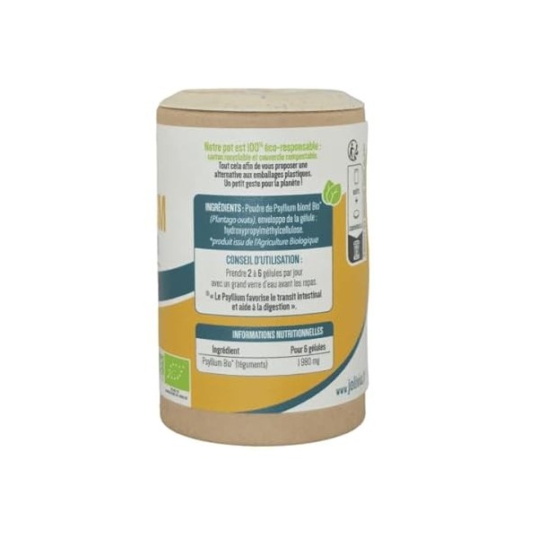 Psyllium Bio - 200 gélules végétales de 330 mg | Format Gélule | Complément Alimentaire | Vegan | Fabriqué en France