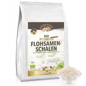 GOLDEN PEANUT Flohsamenschalen BIO 1 kg – 99 % Reinheit, indische Premiumqualität, ballaststoffreich, glutenfrei