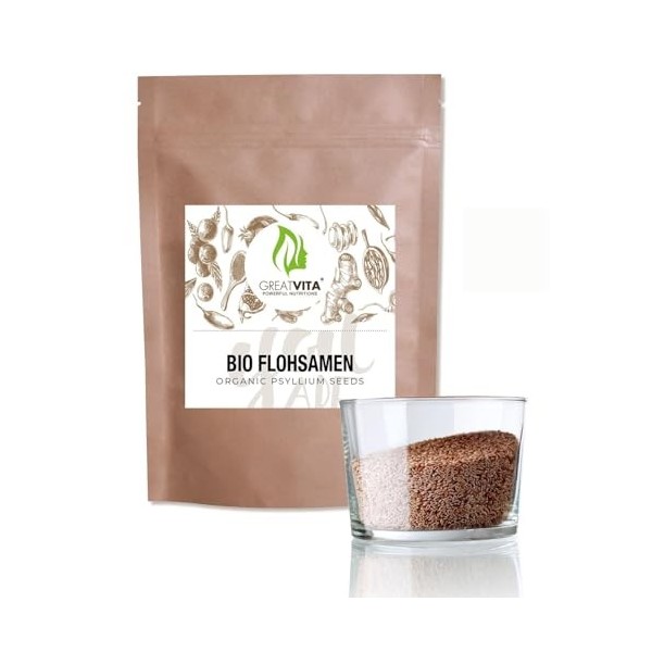GreatVita - Graines de psyllium bio - 2 x 1000 g - 99 % de graines de psyllium entières pures - Qualité biologique certifiée ...