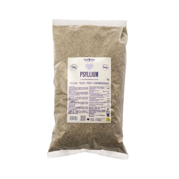 Psyllium husk 2 kg nut&me | Keto | Sans additifs | Riche en protéines| Sans OGM | Vegan | Pack 2 x 1 kg Psyllium