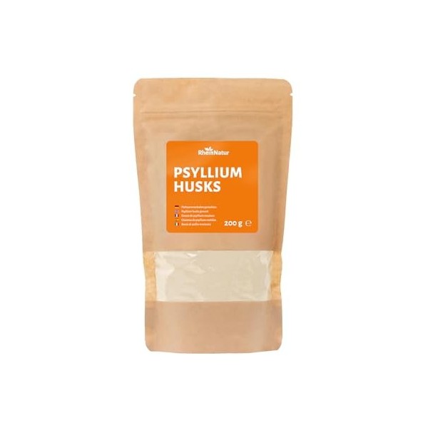 Rheinnatur Coquilles de graines de puces en poudre finement broyées | pour soutenir la digestion | 200 g Psyllium