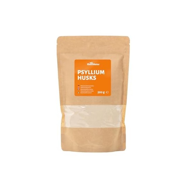 Rheinnatur Coques de graines de puces, poudre finement broyée | pour soutenir la digestion | 500g