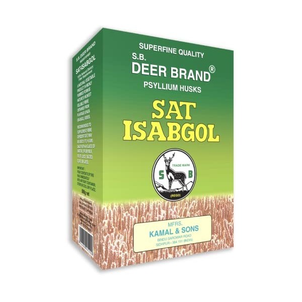 S.B. DEER BRAND Sat Isabgol Lot de 4 enveloppes de psyllium pur 500 g