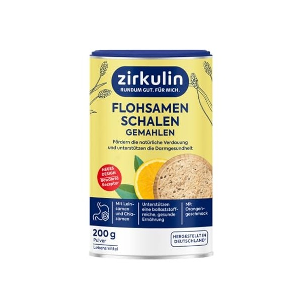 Zirkulin Boîte de 1200 g de graines de psyllium moulues - Saveur orange - Favorise une alimentation saine et riche en fibres 