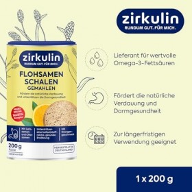 Zirkulin Boîte de 1200 g de graines de psyllium moulues - Saveur orange - Favorise une alimentation saine et riche en fibres 