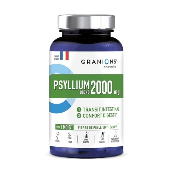 PSYLLIUM 2000 mg - Granions - PSYLLIUM BLOND 2000mg - Transit - Confort Digestif - Constipation - Ballonnements - 60 gélules