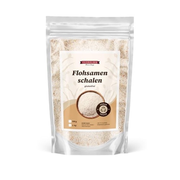 Feinwälder Coquilles de psyllium 1 kg - Coquilles entières - Haute teneur en fibres - Qualité Premium - Pour Alimentation & P