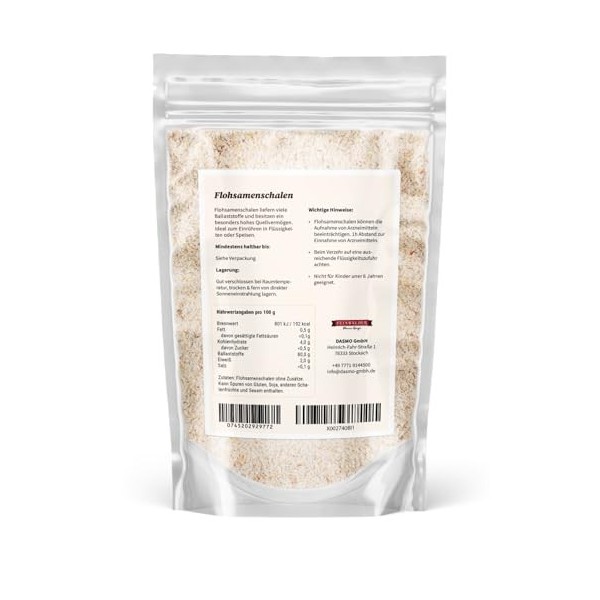 Feinwälder Coquilles de psyllium 1 kg - Coquilles entières - Haute teneur en fibres - Qualité Premium - Pour Alimentation & P