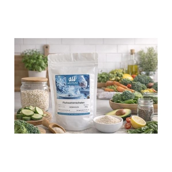 Würzteufel Coquilles de psyllium moulues - Haute pureté & qualité supérieure - Riche en fibres - Végétalien, sans gluten, san