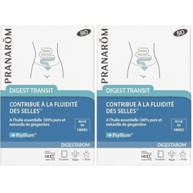 PRANARÔM - Digestarom - Digest Transit - Fluidité Des Selles - Huile Essentielle De Gingembre BIO et Psyllium - Vegan Lot de