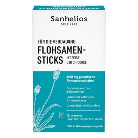 Sanhelios Psyllium indien - 15 bâtonnets pratiques à mélanger dans leau - Avec figue et chicorée - Fibres pour la digestion 