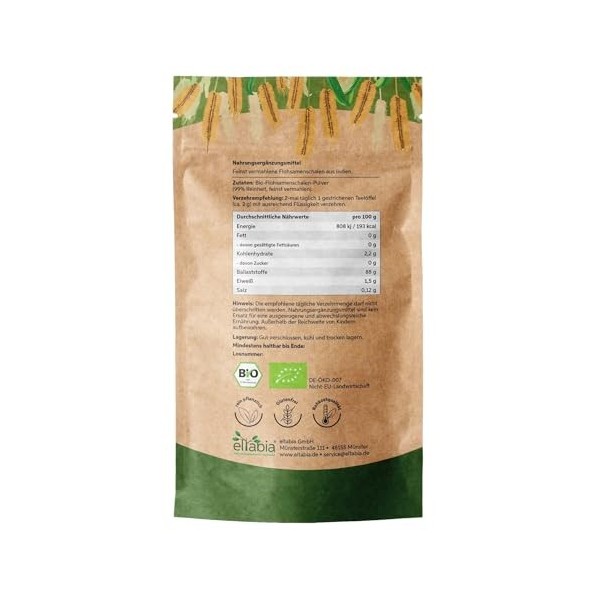 Coquilles de psyllium bio en poudre 1 kg | 99 % de pureté décorces de psyllium moulues | Qualité alimentaire crue de qualité