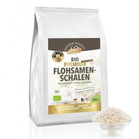 GOLDEN PEANUT Coquilles de psyllium bio 500 g, pureté 99%, indienne, riche en fibres, sans gluten, végétalien, produit nature