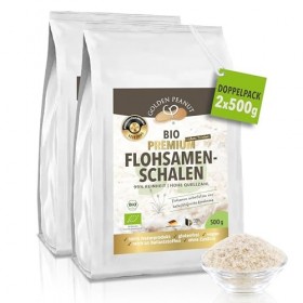 GOLDEN PEANUT Coquilles de psyllium bio 500 g, pureté 99%, indienne, riche en fibres, sans gluten, végétalien, produit nature