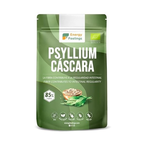 Energy Feelings Téguments de Psyllium Bio 500g, Teneur Élevée en Fibres, Pour Préparer du Pain et des Desserts, Sans Gluten e