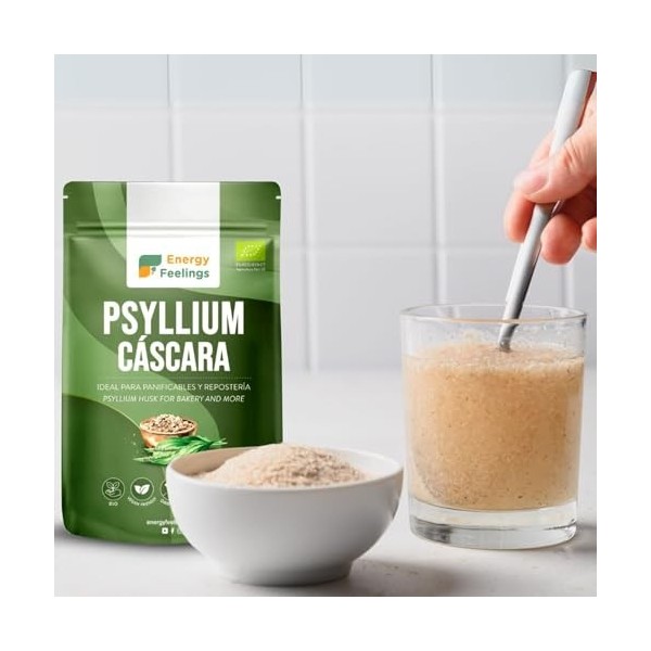 Energy Feelings Téguments de Psyllium Bio 500g, Teneur Élevée en Fibres, Pour Préparer du Pain et des Desserts, Sans Gluten e
