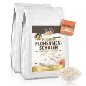 GOLDEN PEANUT Coquilles de psyllium 2 x 500 g - 99 % de pureté - Inde - Produit naturel - Nombre de sources le plus élevé - R