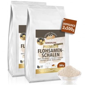 GOLDEN PEANUT Coquilles de psyllium en poudre 99 % 2 x 500 g Psyllium finement moulu sans additifs sans gluten ingrédient de 