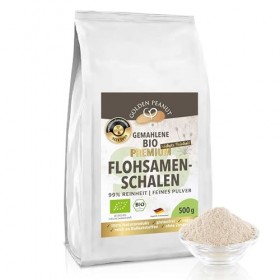 Coquilles de psyllium bio en poudre 99 %, finement moulues 2 x 500 g, extra blanc, réduit les germes, issu de récoltes fraîch