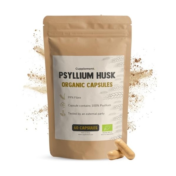 Cupplement Psyllium Fibres 60 Capsules Psyllium Husk Organic - No Powder or Tablets - Flaxseed - Supplement - Superfood - Fib