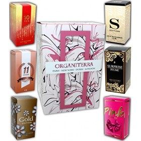 organiterra Lot de 6 eaux de parfum avec coffret cadeau pour femmes 15 ml.