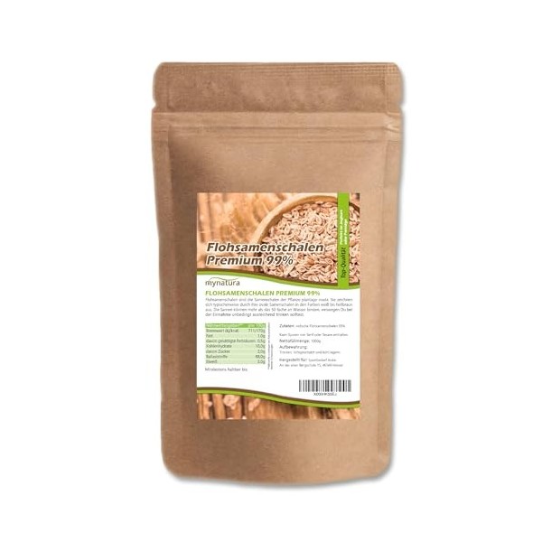 Mynatura Coquilles de psyllium de qualité supérieure I Pureté à 99 % I Végétal I Riche en fibres I Produit naturel I Muciles 