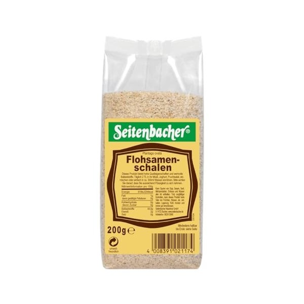 Seitenbacher Coquilles de psyllium I Plantago ovata I Pur I Cure intestinale I Gestion du poids I Régime I Substitut aux œufs