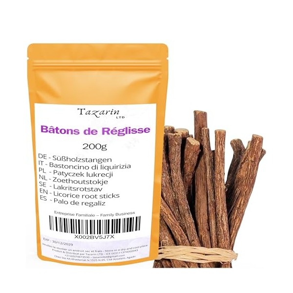 200g Bâton de réglisse - Glycyrrhiza glabra - Reglisse Baton | bâton de reglisse bois à macher - Arôme & Goût Intense - 100% 