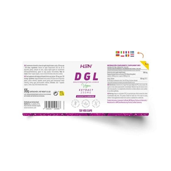 HSN Réglisse Déglycyrrhizinée DGL Glycyrrhiza glabra 5000 mg | 120 Gélules Végétales | Extrait Pur de Racine 10x Plus Conce